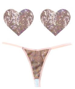 Bubbly Feels Nude Sequin Pantie and Heart Pastie Set