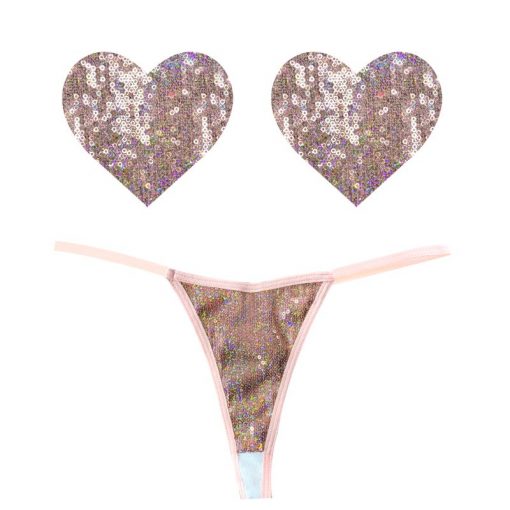 Bubbly Feels Nude Sequin Pantie and Heart Pastie Set