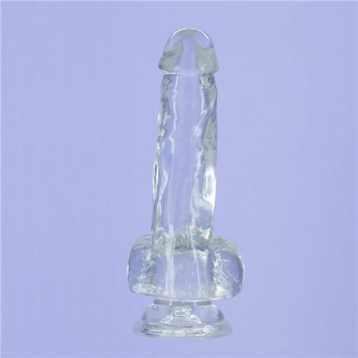 Crystal Dildo w Balls 8in Clear - Image 3