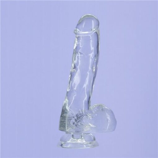 Crystal Dildo w Balls 8in Clear - Image 4