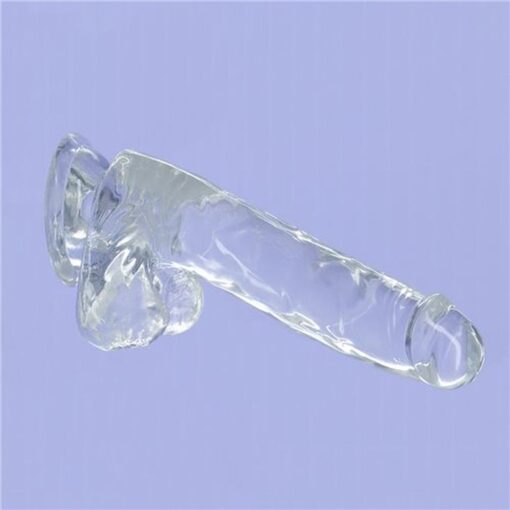 Crystal Dildo w Balls 8in Clear - Image 5