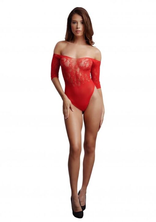 Crotchless Rhinestone Teddy - Red