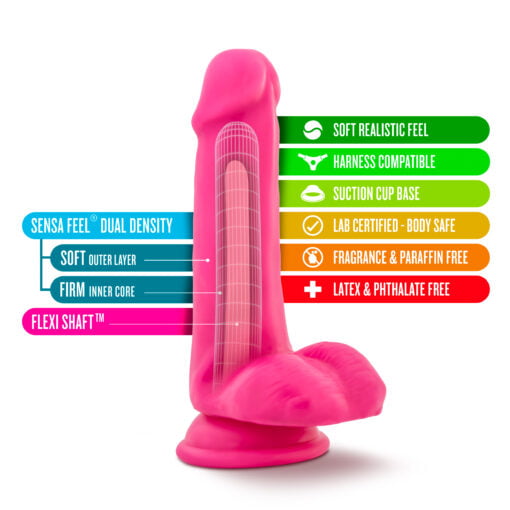 Neo Dual Density Cock With Balls 6in Neon Pink - Image 8
