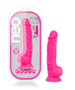 Neo Dual Density Cock With Balls 7in Neon Pink