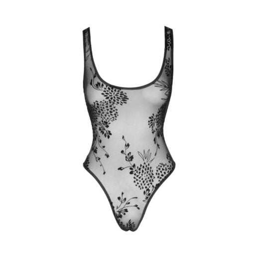 Tulle Bodysuit  w Patterned Flock Embroidery - Image 4