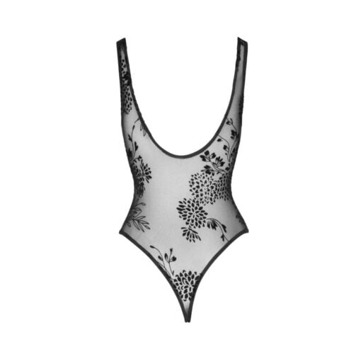 Tulle Bodysuit  w Patterned Flock Embroidery - Image 5