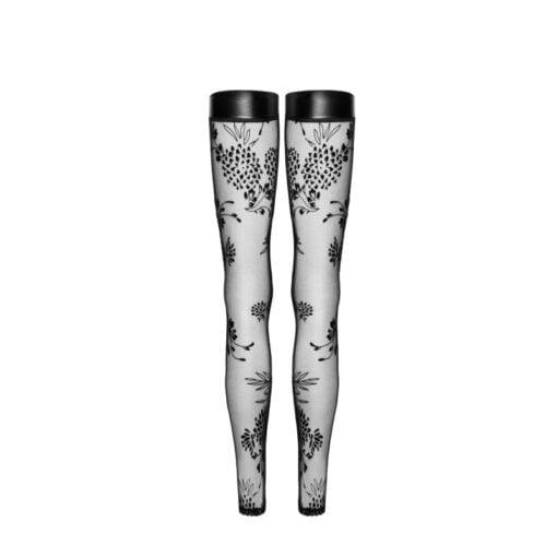 Tulle Stockings w Patterned Flock Embroidery & Power Wetlook Band - Image 3