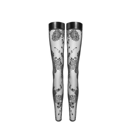 Tulle Stockings w Patterned Flock Embroidery & Power Wetlook Band - Image 4