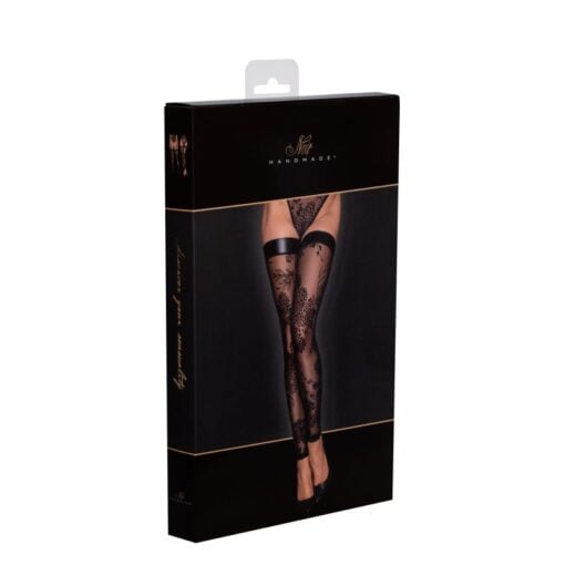 Tulle Stockings w Patterned Flock Embroidery & Power Wetlook Band - Image 5