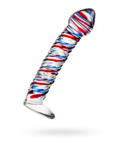 Sexus Glass Dildo Stripes w Base Blue/Red 16cm