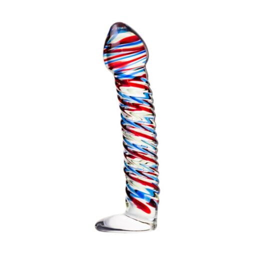 Sexus Glass Dildo Stripes w Base Blue/Red 16cm - Image 2