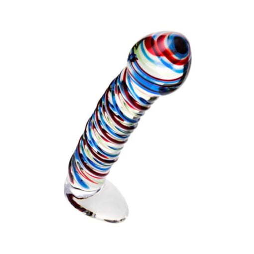 Sexus Glass Dildo Stripes w Base Blue/Red 16cm - Image 3
