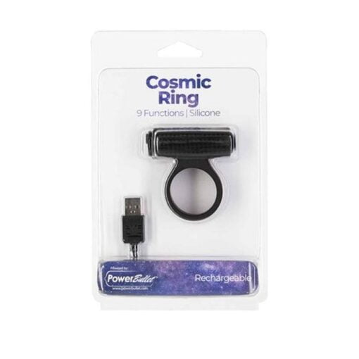 Power Bullet Cosmic Cock Ring w Bullet Black - Image 3