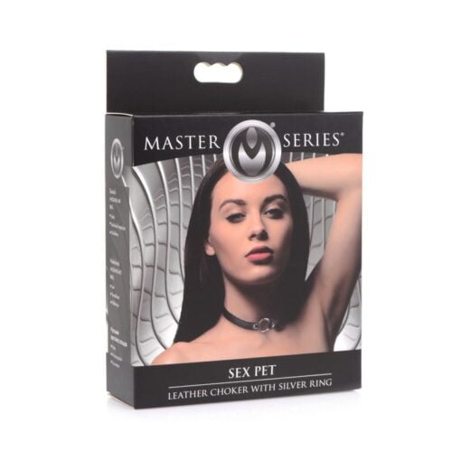 Sex Pet Leather Choker w Silver Ring Black - Image 3