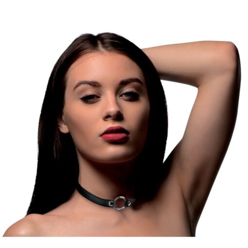 Sex Pet Leather Choker w Silver Ring Black - Image 4