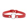 Fiery Pet Leather Choker w Silver Ring Red