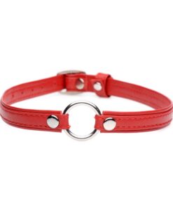 Fiery Pet Leather Choker w Silver Ring Red