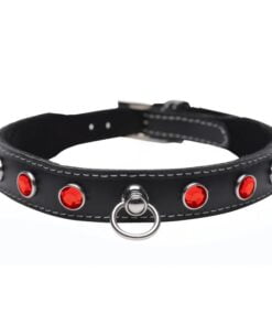 Bling Vixen Leather Choker w Red Rhinestones