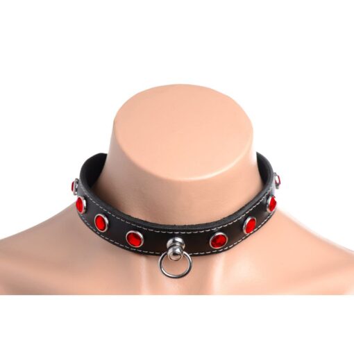 Bling Vixen Leather Choker w Red Rhinestones - Image 5