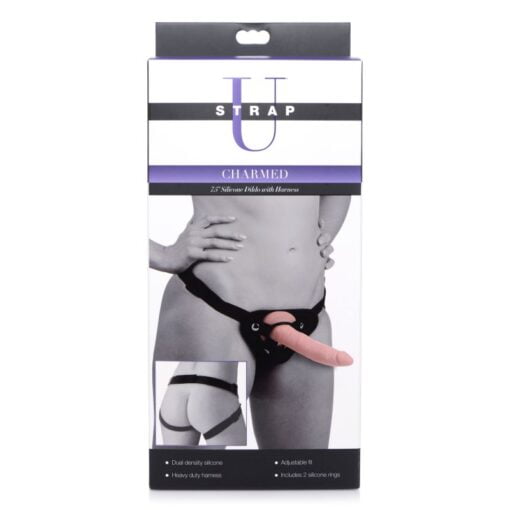 Charmed 7.5in Silicone Dildo w Harness Flesh - Image 4