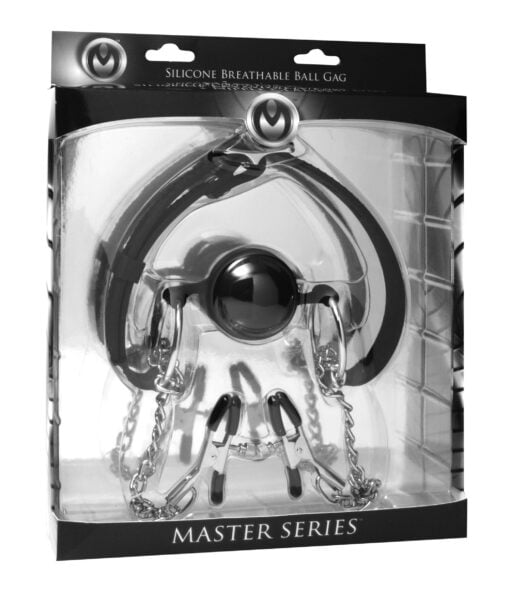 Hinder Breathable Silicone Ball Gag With Nipple Clamps - Image 4