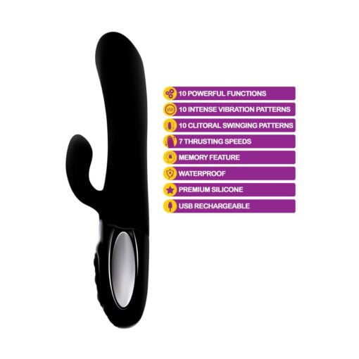 Viben Hypnotic Thrusting Rabbit Vibe w Swinging Clit Stim Black - Image 2