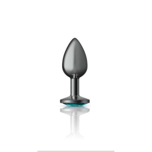 Cheeky Charms Gunmetal Round Butt Plug w Teal Jewel Small - Image 2