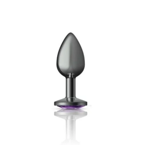 Cheeky Charms Gunmetal Round Butt Plug w Purple Jewel Small - Image 2