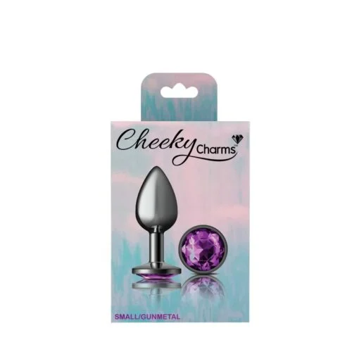 Cheeky Charms Gunmetal Round Butt Plug w Purple Jewel Small - Image 4