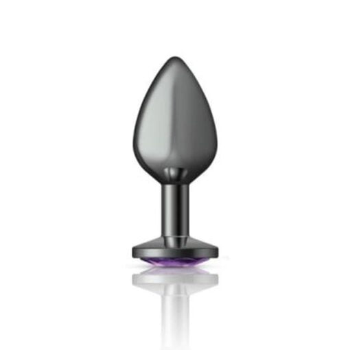 Cheeky Charms Gunmetal Round Butt Plug w Purple Jewel Medium - Image 3
