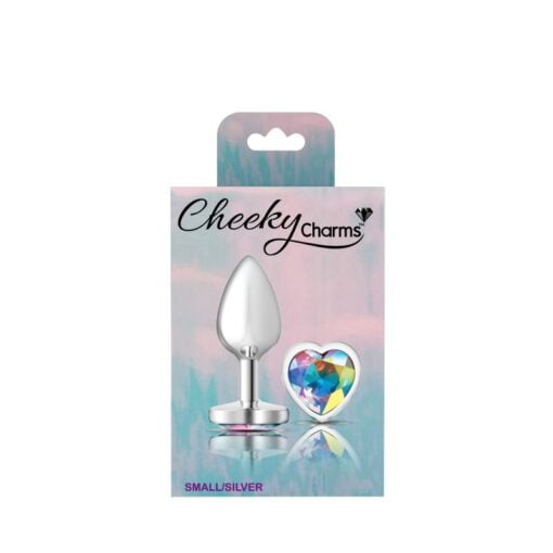 Cheeky Charms Silver Metal  Butt Plug w Heart Clear Jewel Small - Image 4
