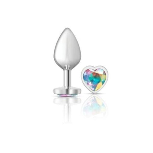 Cheeky Charms Silver Metal  Butt Plug w Heart Clear Jewel Medium - Image 2