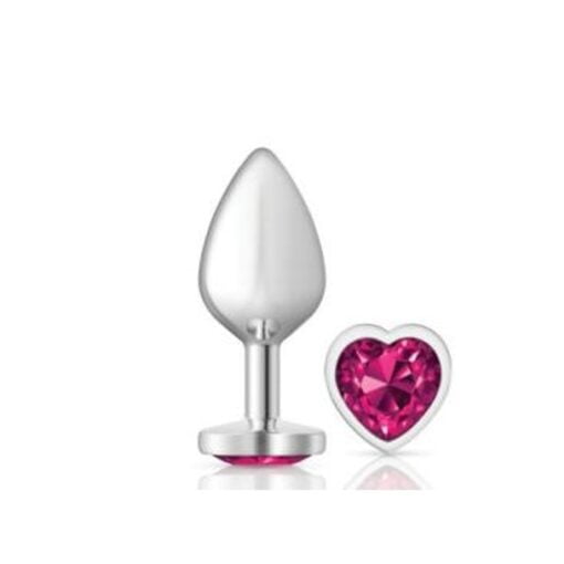 Cheeky Charms Silver Metal  Butt Plug w Heart Pink Jewel Medium - Image 2