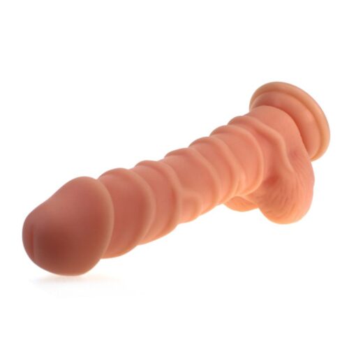 Realistic Dildo Ridged Shaft w Balls Flesh - Image 2