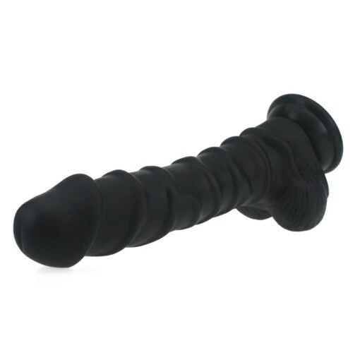 Realistic Dildo Ridged Shaft w Balls Black - Image 2