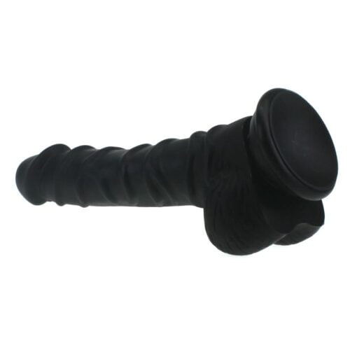 Realistic Dildo Ridged Shaft w Balls Black - Image 3