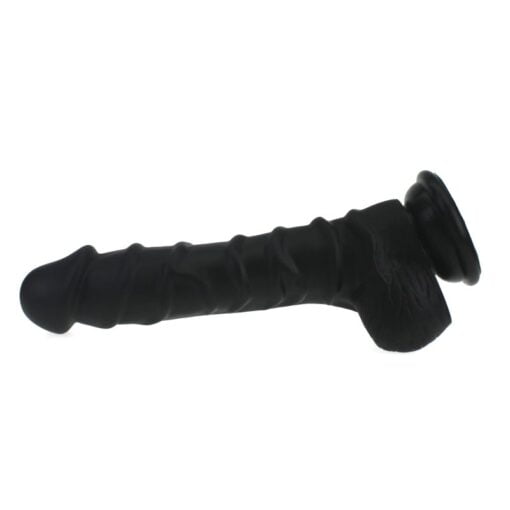 Realistic Dildo Ridged Shaft w Balls Black - Image 4