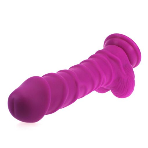 Realistic Dildo Ridged Shaft w Balls Pink - Image 2