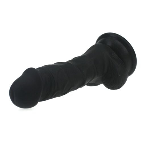 Realistic Dildo Veined Shaft w Balls Black - Image 2