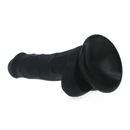 Realistic Dildo Veined Shaft w Balls Black - Image 4