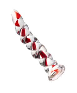 Sexus Glass Dildo Red Ribbed 18.2cm