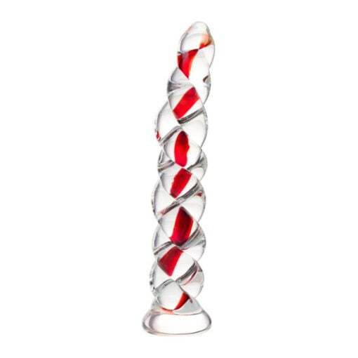 Sexus Glass Dildo Red Ribbed 18.2cm - Image 2