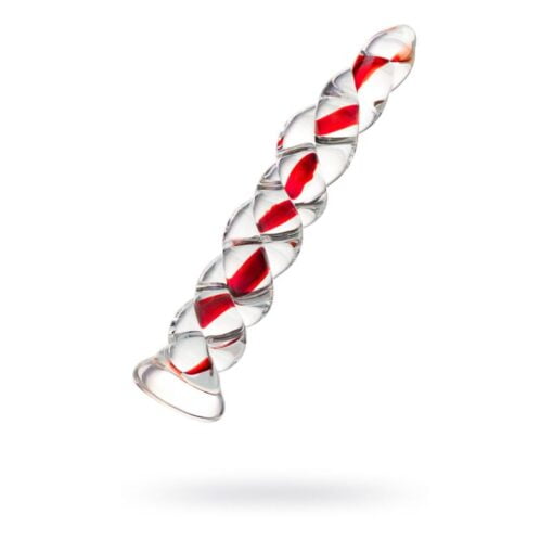 Sexus Glass Dildo Red Ribbed 18.2cm - Image 3