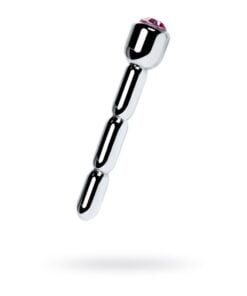 Silver Metal Urethral Plug w Ruby Rhinestone