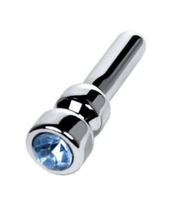 Silver Metal Urethral Plug w Sapphire Rhinestone Small