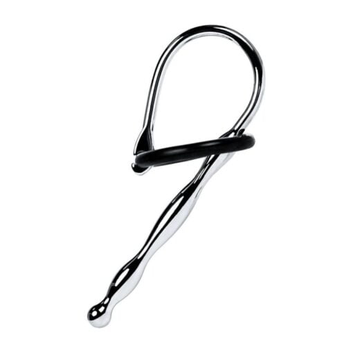 Silver Metal Urethral Plug w Black Silicone Ring - Image 4