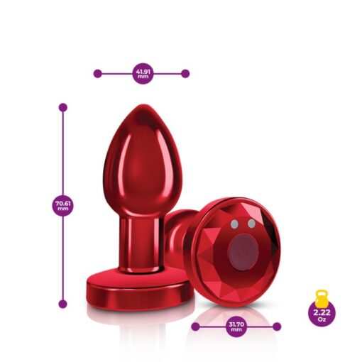 Cheeky Charms Red Rechargeable Vibrating Metal Butt Plug w Remote Small - Image 4