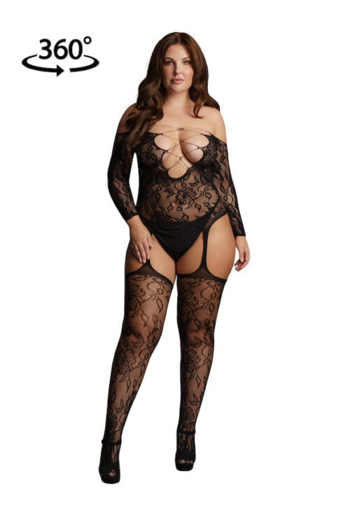 Criss Cross Neck Suspender Bodystocking