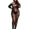 Lace Sleeved Bodystocking - Black - OSX