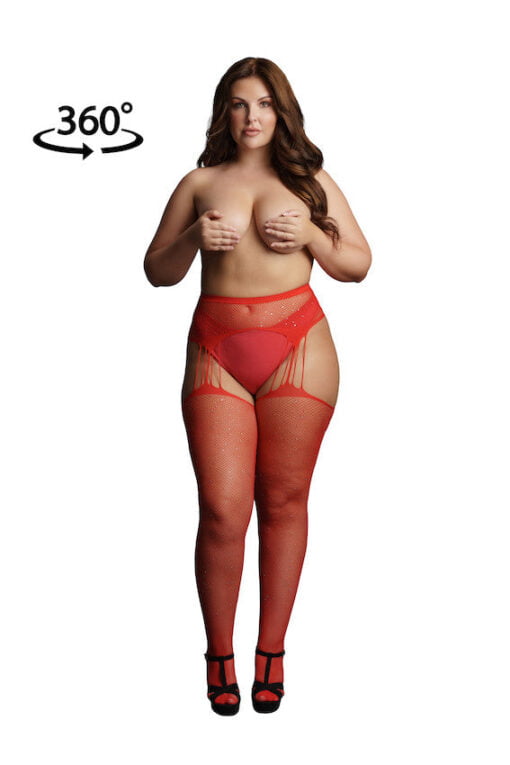 Suspender Rhinestone Pantyhose - Red - OSX